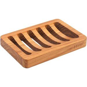 Teak Wood Soap Dish Slotted Shower Sink Bathroom Bathtub Self Draining Holder